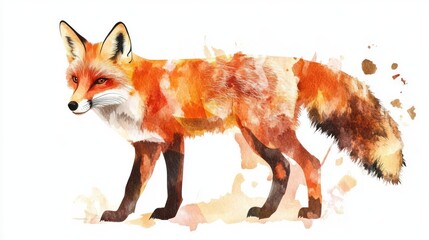Obraz premium 3D Watercolor Orange and Brown Fox with Bold Outline | Stock Image