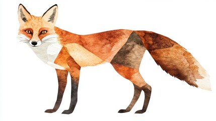 Obraz premium 3D Watercolor Orange & Brown Fox with Bold Outline - Download