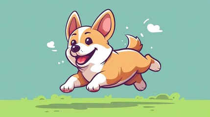 A cute corgi at play cartoon. animal nature icon concept isolated premium flat cartoon style