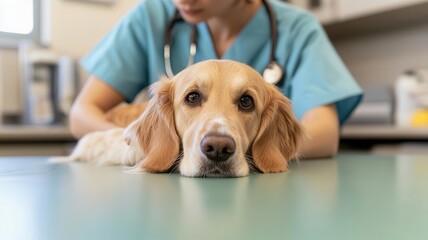 Veterinary technician conducting an allergy test on a dog, precise and careful procedure, veterinary clinic, allergy management