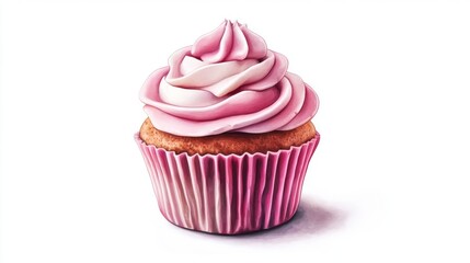 3D Watercolor Pink & White Cupcake: Realistic Digital Artwork