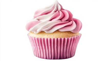 Pink & White 3D Watercolor Cupcake - Realistic Digital Illustration