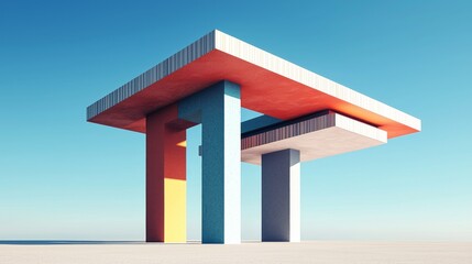 Modern Minimalist Architectural Structure Against Clear Blue Sky