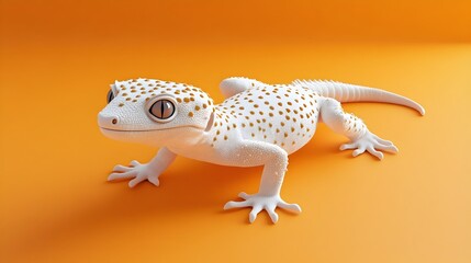 Fototapeta premium Close up Shot of a White Leopard Gecko on Orange Background