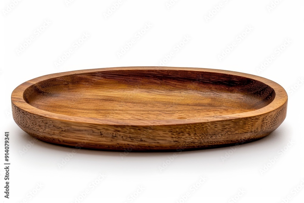 Wall mural Wooden oval tray on white backdrop