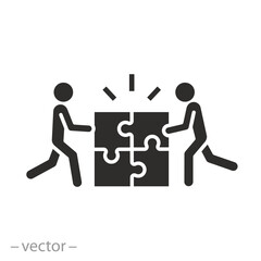 puzzle and business team icon, teamwork mutual with support, enterprise communication, flat vector illustration