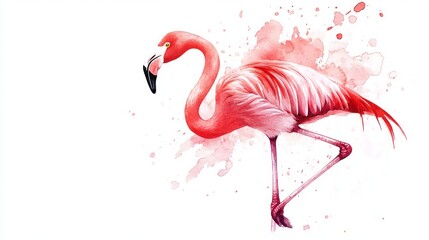 3D Watercolor Pink Flamingo with Bold Outlines -  Stock Image