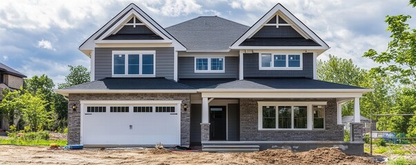 Suburban home construction, family moving in, modern design, community life, new beginnings