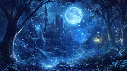 Fantasy Moonlit Forest Wallpaper