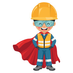 Industrial engineer hero wearing his superhero cape. Supervisor engineer with his coverall and personal protective equipment. Safety first. Industrial safety and occupational health at work