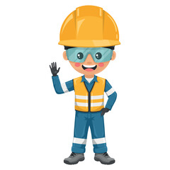 Industrial engineer waving hello. Effective communication and collaboration in the food industry. Engineer with his coverall. Safety first. Industrial safety and occupational health at work