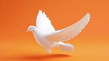 Obraz premium Soaring White Dove in Flight on Vibrant Orange Background