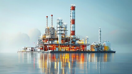Obraz premium Offshore Oil Rig Platform with Industrial Structures and Pipes