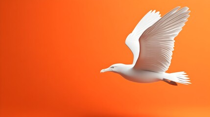 Obraz premium Graceful White Seagull Soaring Over Peaceful Orange Skyscape