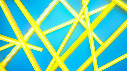 Bright Yellow Straws on Vibrant Blue Background in Abstract Geometric Pattern