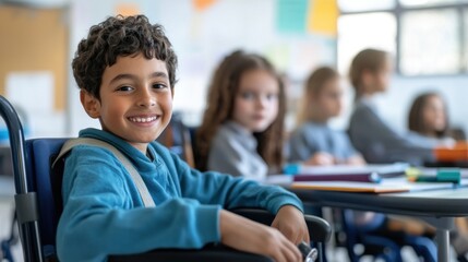 An inclusive education setting where students of different abilities learn together, supported by adaptive learning tools and personalized instruction, highlighting the commitment to educational