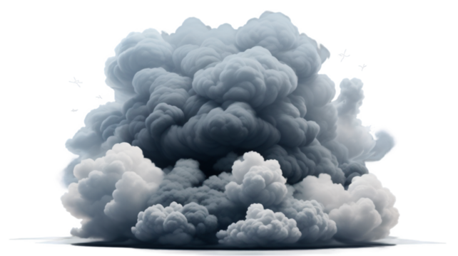 Cloud of a grey smoke explosion isolated on the trnsparent background