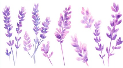 Obraz premium 3D Watercolor Purple Lavender Sprigs: Vibrant, Detailed Digital Artwork
