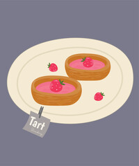 Flat Design Illustration with Tart at Strawberry Taste 