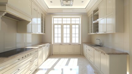 Fototapeta premium 3D kitchen rendering , modern kitchen rendering , light colored kitchen rendering