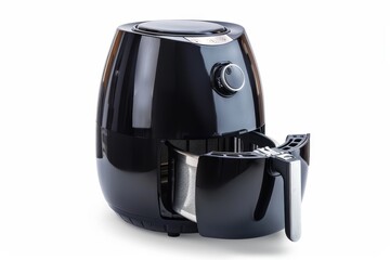 Air fryer in black isolated front view