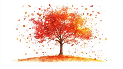 Fototapeta premium Stunning 3D Watercolor Autumn Tree in Red and Yellow - Fall Foliage Art
