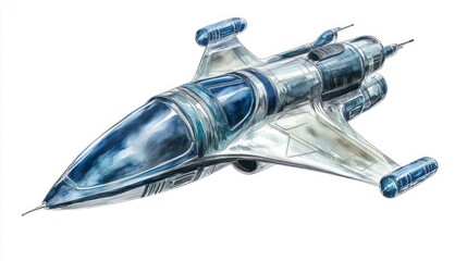 3D Watercolor Spaceship Illustration: Silver & Blue, Isolated |  Download