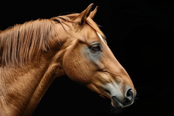 Naklejka premium Beautiful horse head in close up on black background