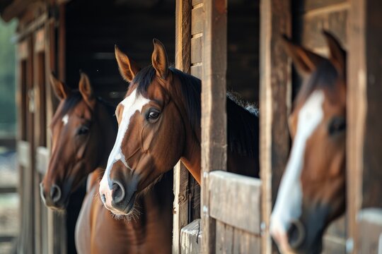 Beautiful horses in the stable