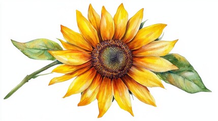 Fototapeta premium 3D Watercolor Sunflower with Bold Outlines - Yellow Floral Illustration