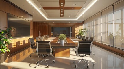 high-tech conference room , modular ceiling grid system , integrated lighting and ventilation
