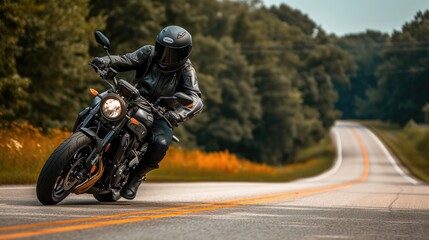 Rider in Protective Gear on Rural Road Adventure