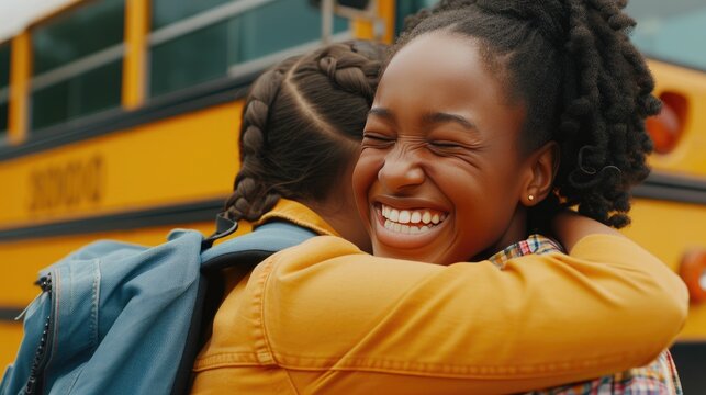 Affectionate Farewell: Mother Sending Daughter to School