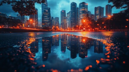 Fototapeta premium City Skyline Reflected in a Puddle | Stunning Urban Photography