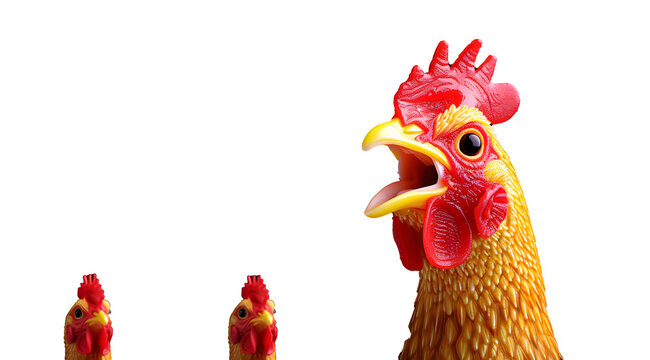 squawking chicken or squeaky toy are shouting and copy space isolated on Black background. This has clipping path.