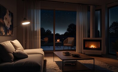 Fototapeta premium A cozy living room with a structured concept and inviting ambiance seamlessly blends comfort with thoughtful design.