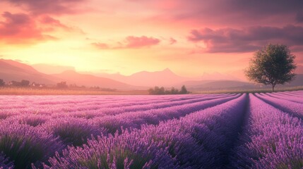 Serene Lavender Fields at Dawn Wallpaper