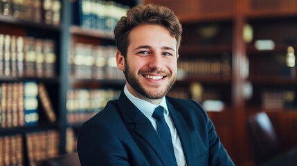 Obraz premium Smiling Lawyer in a Sleek Law Office