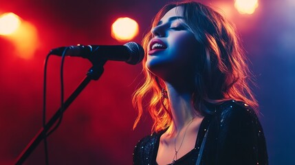 A woman singing into a microphone