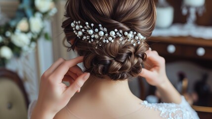 Sophisticated Bridal Hairstyle with Pearls in Salon