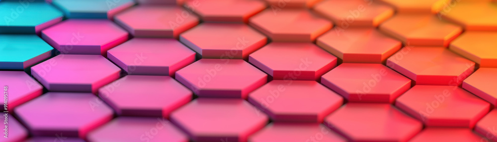 Poster vibrant and colorful hexagonal tiles pattern with a gradient effect, perfect for backgrounds, design