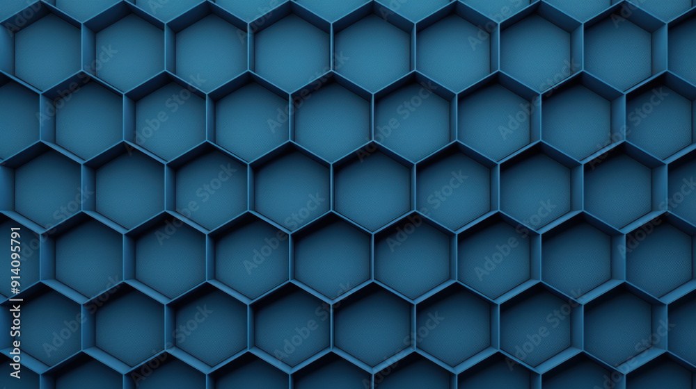 Poster abstract blue hexagonal pattern background with evenly spaced shapes, creating a visually appealing 