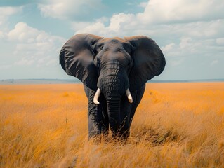 Fototapeta premium Majestic Elephant Walking Through Savannah With Grace and Strength Wildlife Portrait Concept