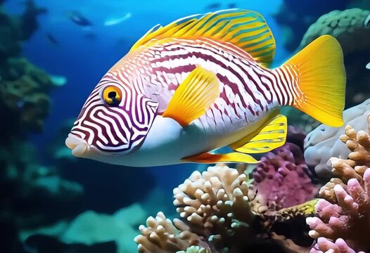 Colorful tropical fish on a coral reef in the Red Sea.