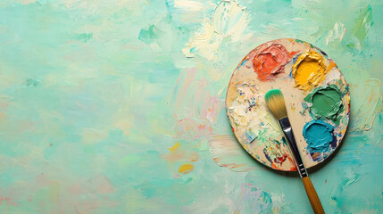 Fototapeta premium A palette of paint with a brush on it