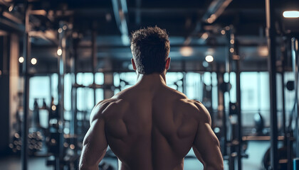Healthy Lifestyle: Back View of Athletic Man in Gym