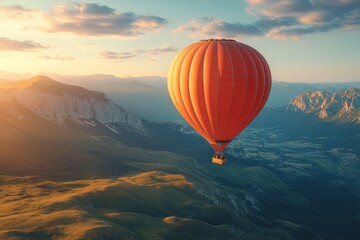 Fototapeta premium An air balloon flying over mountain. Generative AI