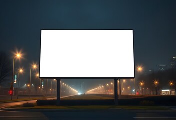 Advertising billboard mock-up. A large blank billboard at night with street lights and a dark background