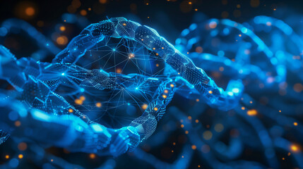 Glowing Blue DNA Strands in Digital Representation..