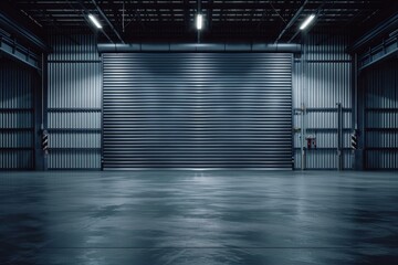 Roller door or shutter for industrial buildings with polished concrete floors and closed doors for display or background